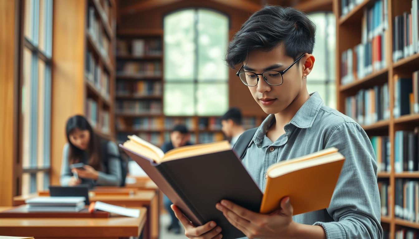 Student using learning strategies while studying